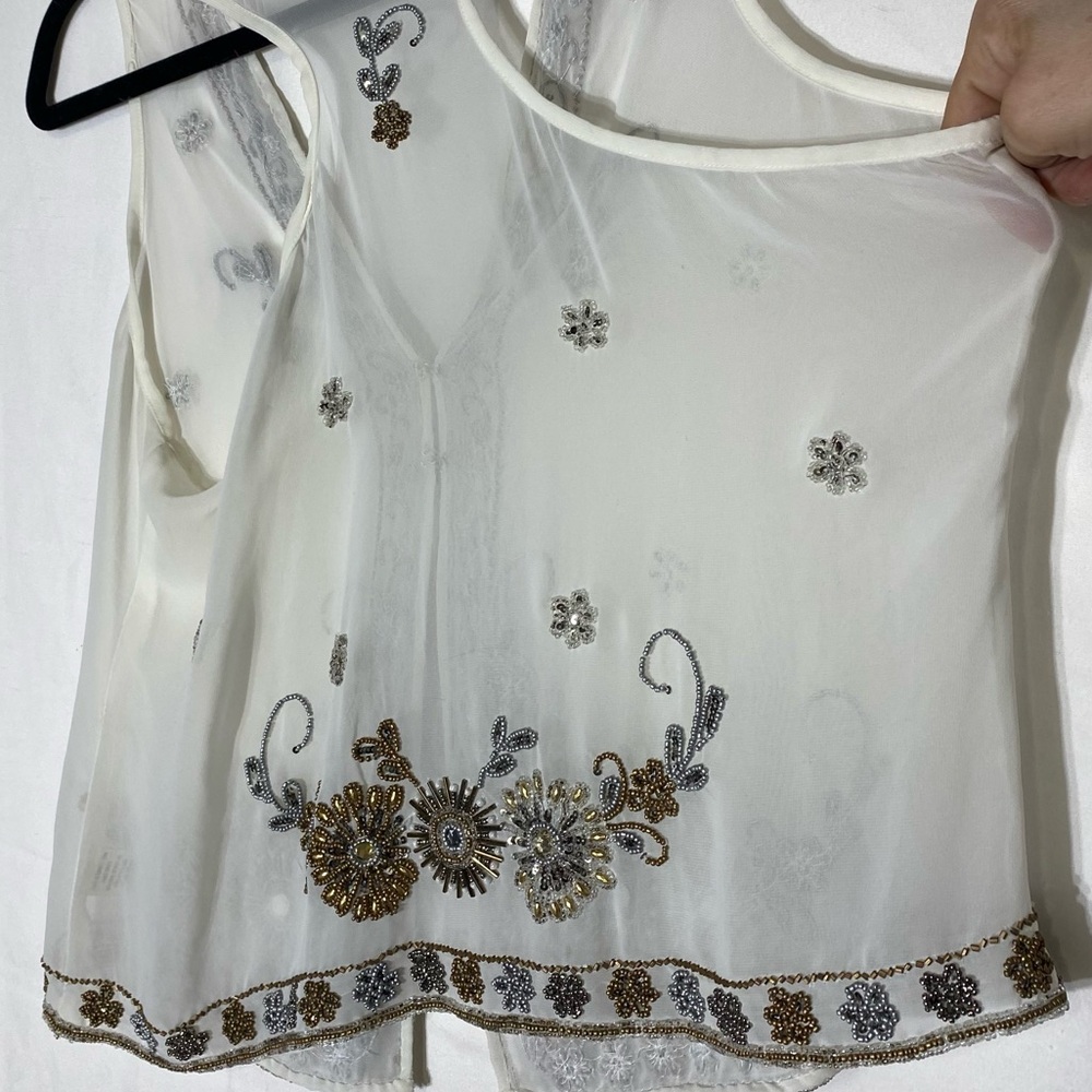 Vintage White Sheer Vest With Intricate Metallic Beading S Boho Whimsigoth Fairy - Picture 14 of 16